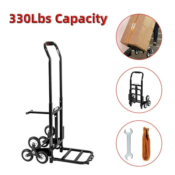 30 Inch Heavy Duty Hand Truck Portable Stair Climber Cart 440LBS Capacity for Upstairs Cargo Transportation,Black Rubber 3 Wheels /& Thickened Tube /& Anti-Scratching Mat